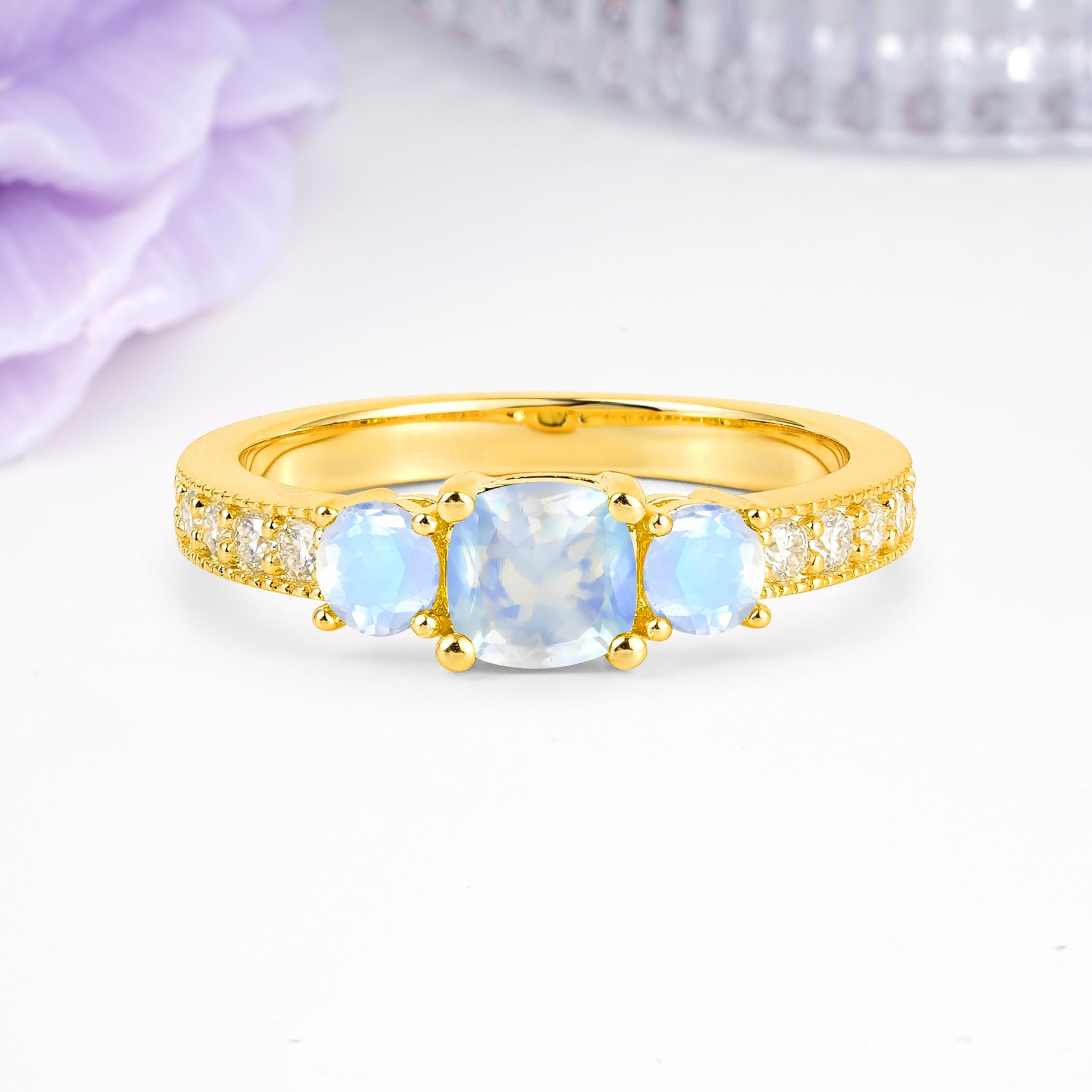 Luxurious And Unique 4 Prong Princess Cut Moonstone Engagement Ring - Additional view