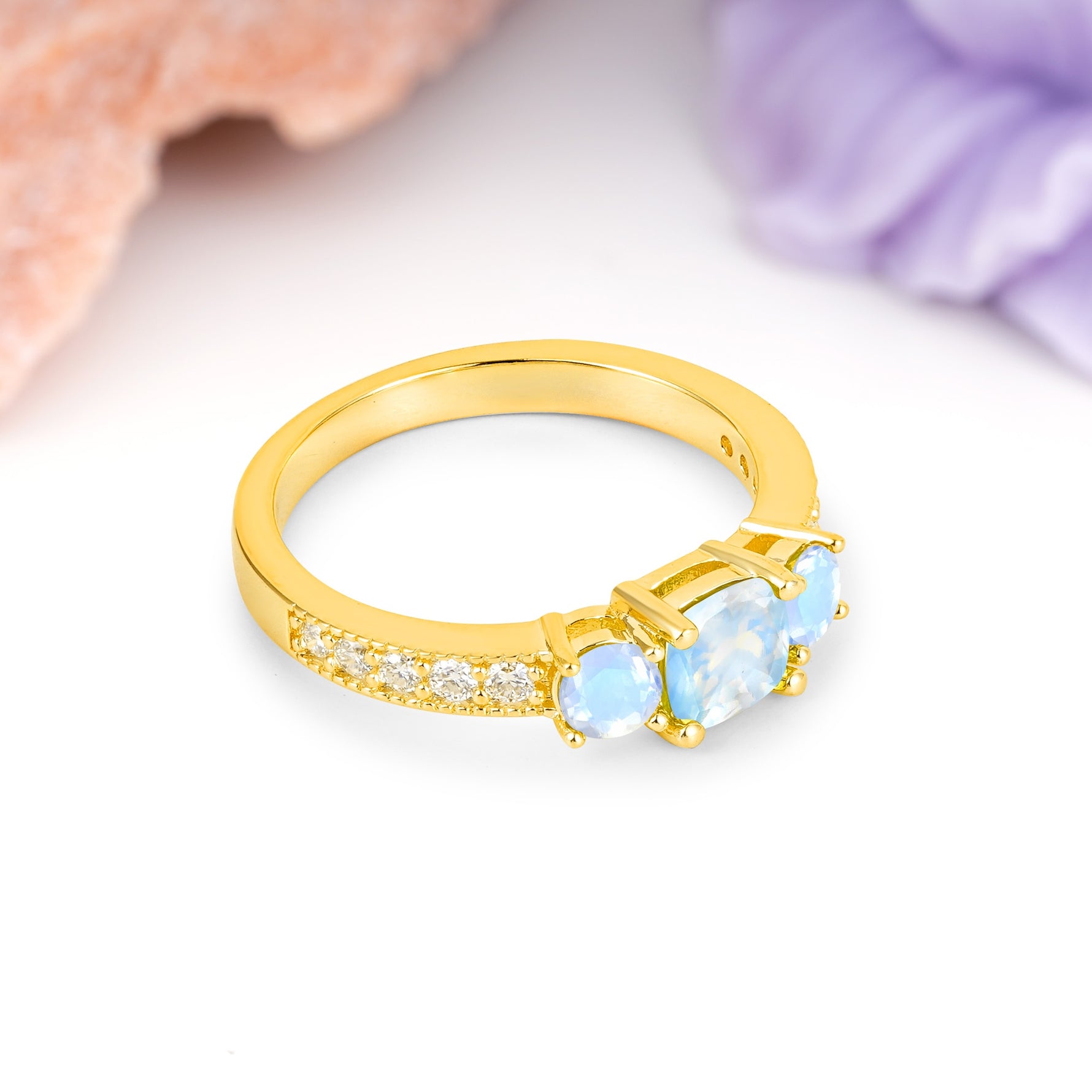 Luxurious And Unique 4 Prong Princess Cut Moonstone Engagement Ring - Additional view