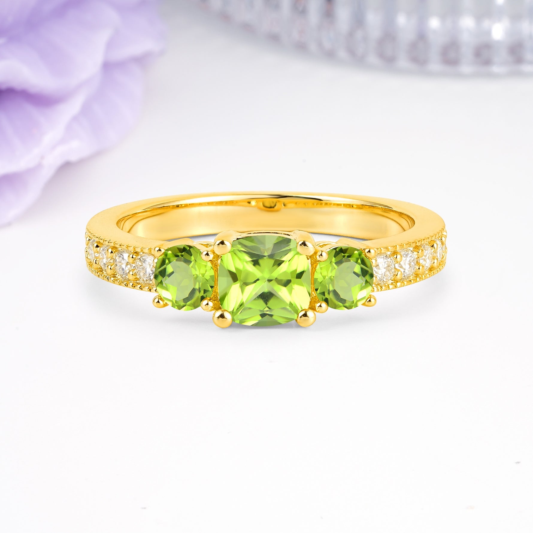 Luxurious And Unique 4 Prong Princess Cut Peridot Engagement Ring - Additional view