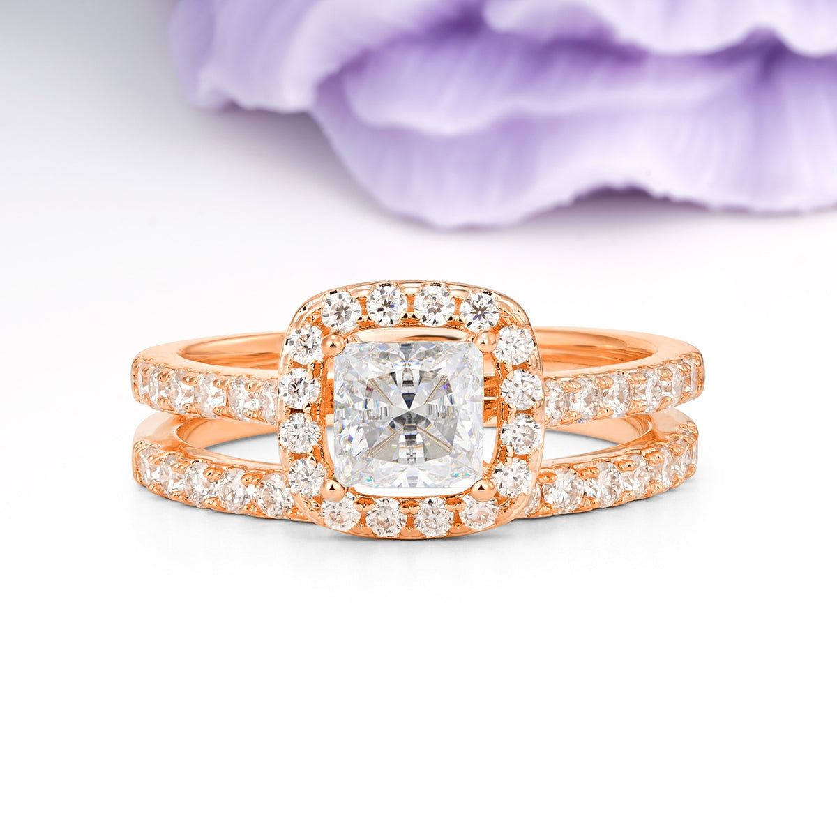 Classic Channel-Set, Luxurious 4-Prong Princess-Cut Moissanite Bridal Ring Set - Additional view