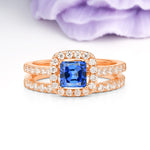 Classic Channel-Set, Luxurious 4-Prong Princess-Cut Sapphire Bridal Ring Set - Additional view
