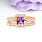 Classic Channel-Set, Luxurious 4-Prong Princess-Cut Amethyst Bridal Ring Set - Additional view