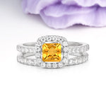 Classic Channel-Set, Luxurious 4-Prong Princess-Cut Citrine Bridal Ring Set - Additional view