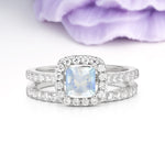 Classic Channel-Set, Luxurious 4-Prong Princess-Cut Moonstone Bridal Ring Set - Additional view