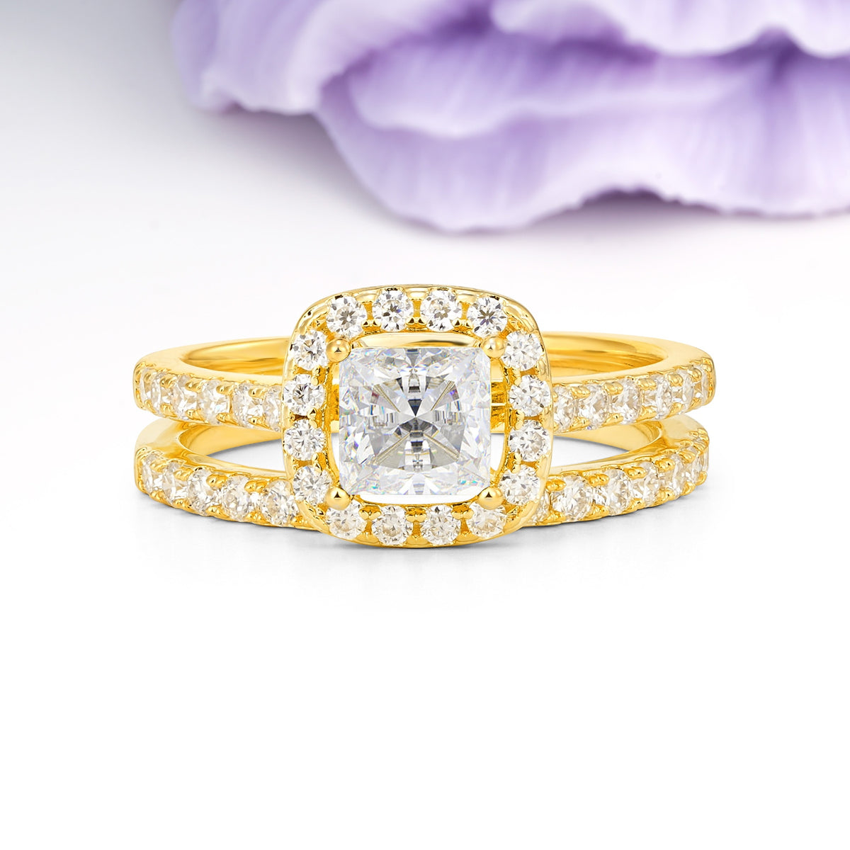 Classic Channel-Set, Luxurious 4-Prong Princess-Cut Moissanite Bridal Ring Set - Additional view