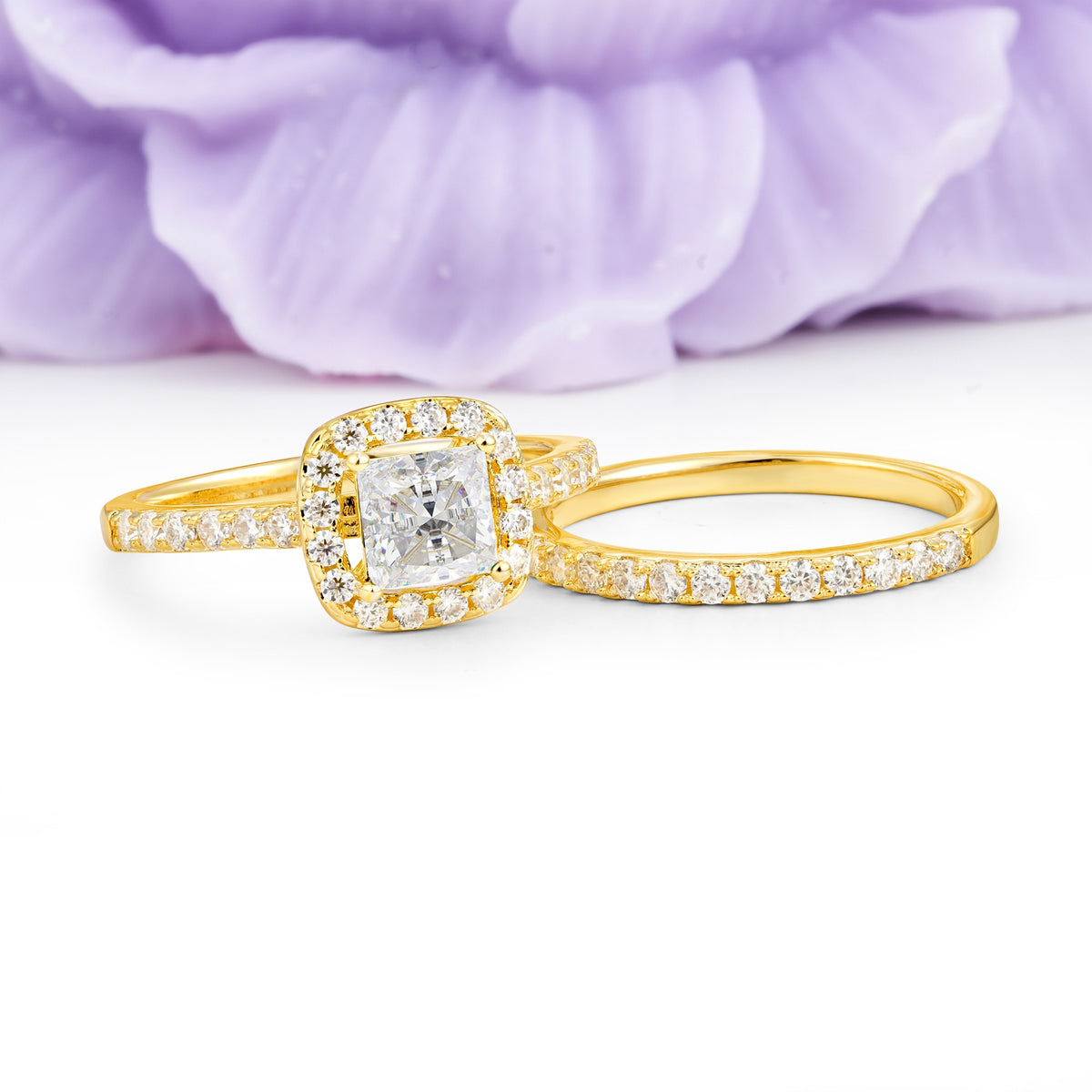 Classic Channel-Set, Luxurious 4-Prong Princess-Cut Moissanite Bridal Ring Set - Additional view