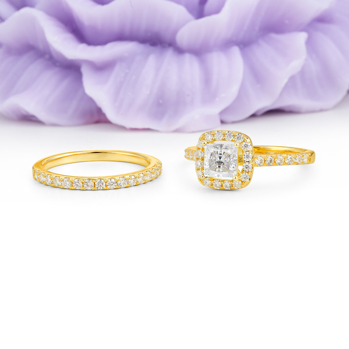 Classic Channel-Set, Luxurious 4-Prong Princess-Cut Moissanite Bridal Ring Set - Additional view