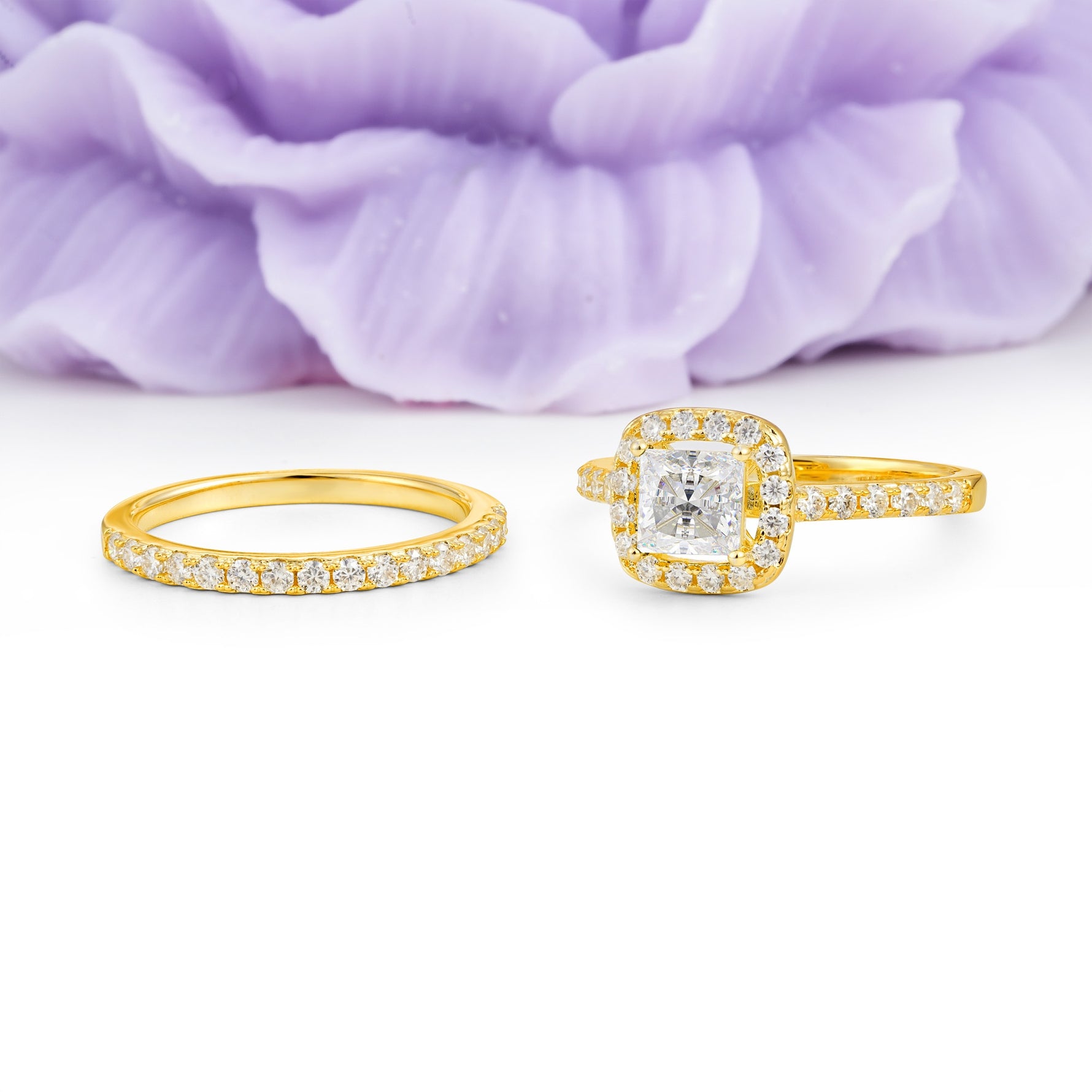 Classic Channel-Set, Luxurious 4-Prong Princess-Cut Moissanite Bridal Ring Set - Additional view