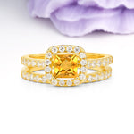 Classic Channel-Set, Luxurious 4-Prong Princess-Cut Citrine Bridal Ring Set - Additional view