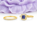 Classic Channel-Set, Luxurious 4-Prong Princess-Cut Tanzanite Bridal Ring Set - Additional view