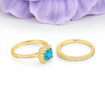 Classic Channel-Set, Luxurious 4-Prong Princess-Cut Turquoise Bridal Ring Set - Additional view