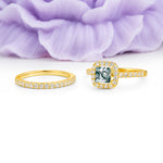 Classic Channel-Set, Luxurious 4-Prong Princess-Cut Moss Agate Bridal Ring Set - Additional view