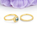 Classic Channel-Set, Luxurious 4-Prong Princess-Cut Moss Agate Bridal Ring Set - Additional view