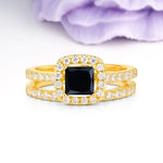 Classic Channel-Set, Luxurious 4-Prong Princess-Cut Black Onyx Bridal Ring Set - Additional view