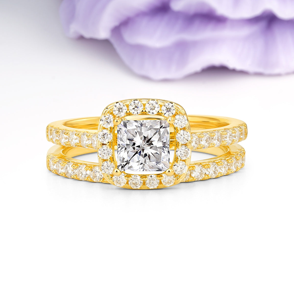 Classic Channel-Set, Luxurious 4-Prong Princess-Cut Lab Diamond Bridal Ring Set - Additional view