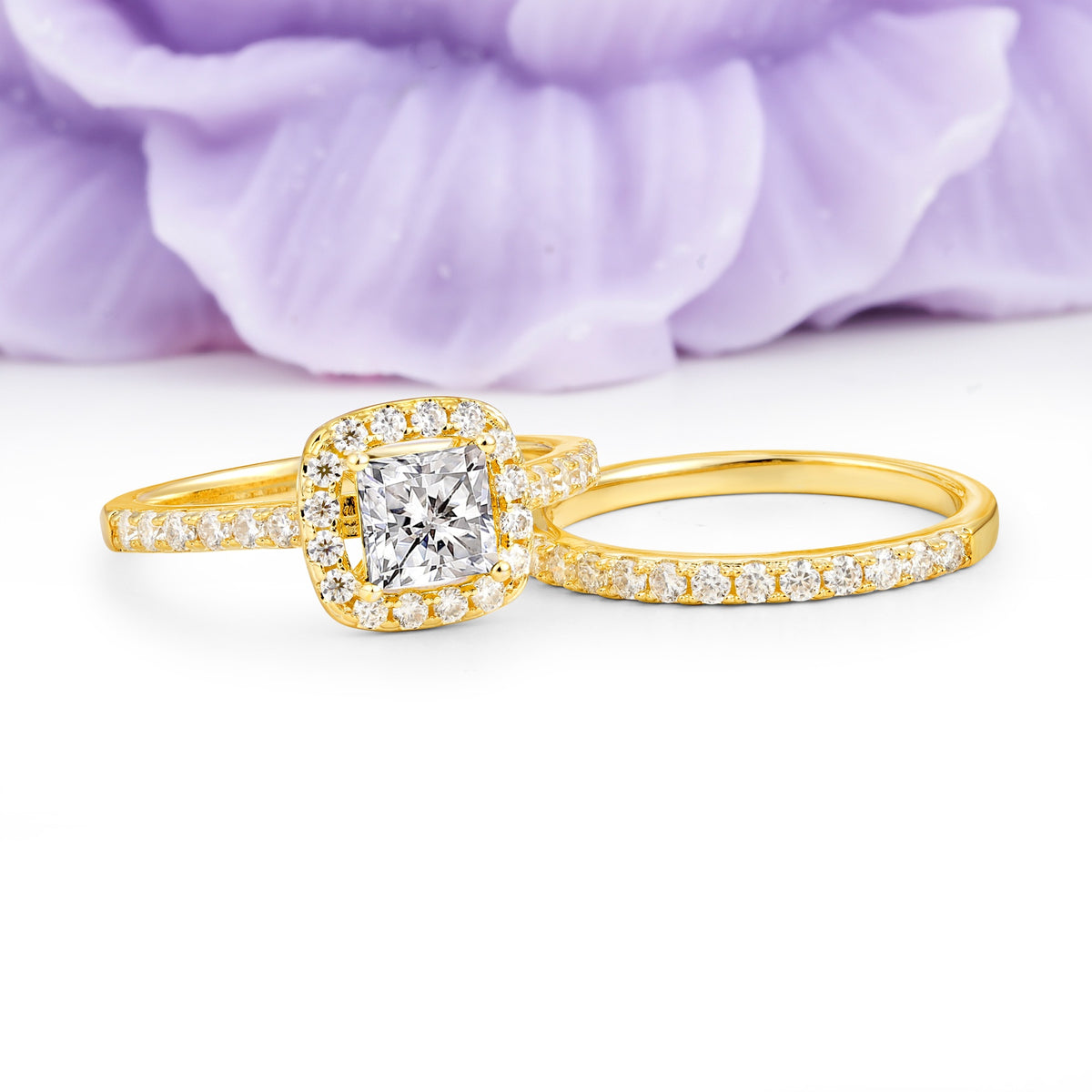 Classic Channel-Set, Luxurious 4-Prong Princess-Cut Lab Diamond Bridal Ring Set - Additional view