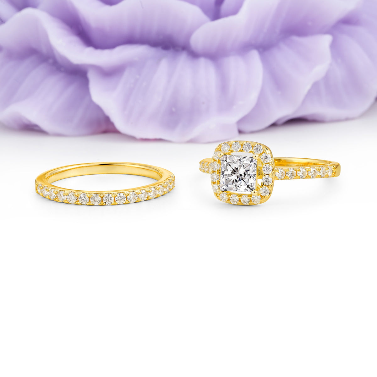 Classic Channel-Set, Luxurious 4-Prong Princess-Cut Lab Diamond Bridal Ring Set - Additional view