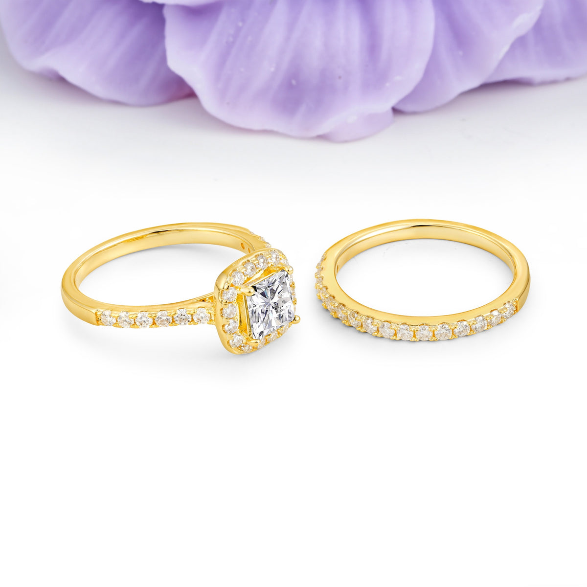 Classic Channel-Set, Luxurious 4-Prong Princess-Cut Lab Diamond Bridal Ring Set - Additional view