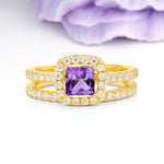 Classic Channel-Set, Luxurious 4-Prong Princess-Cut Amethyst Bridal Ring Set - Additional view