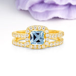 Classic Channel-Set, Luxurious 4-Prong Princess-Cut Aquamarine Bridal Ring Set - Additional view