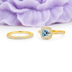 Classic Channel-Set, Luxurious 4-Prong Princess-Cut Aquamarine Bridal Ring Set - Additional view