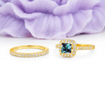 Classic Channel-Set, Luxurious 4-Prong Princess-Cut Alexandrite Bridal Ring Set - Additional view