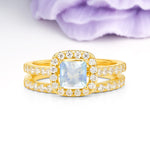Classic Channel-Set, Luxurious 4-Prong Princess-Cut Moonstone Bridal Ring Set - Additional view