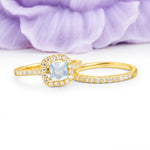 Classic Channel-Set, Luxurious 4-Prong Princess-Cut Moonstone Bridal Ring Set - Additional view