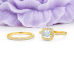 Classic Channel-Set, Luxurious 4-Prong Princess-Cut Moonstone Bridal Ring Set - Additional view