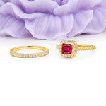 Classic Channel-Set, Luxurious 4-Prong Princess-Cut Ruby Bridal Ring Set - Additional view