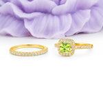 Classic Channel-Set, Luxurious 4-Prong Princess-Cut Peridot Bridal Ring Set - Additional view