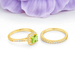 Classic Channel-Set, Luxurious 4-Prong Princess-Cut Peridot Bridal Ring Set - Additional view