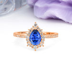 Classic Pavé-Set, Luxurious 3-Prong Pear-Cut Sapphire Engagement Ring - Additional view