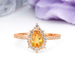 Classic Pavé-Set, Luxurious 3-Prong Pear-Cut Citrine Engagement Ring - Additional view