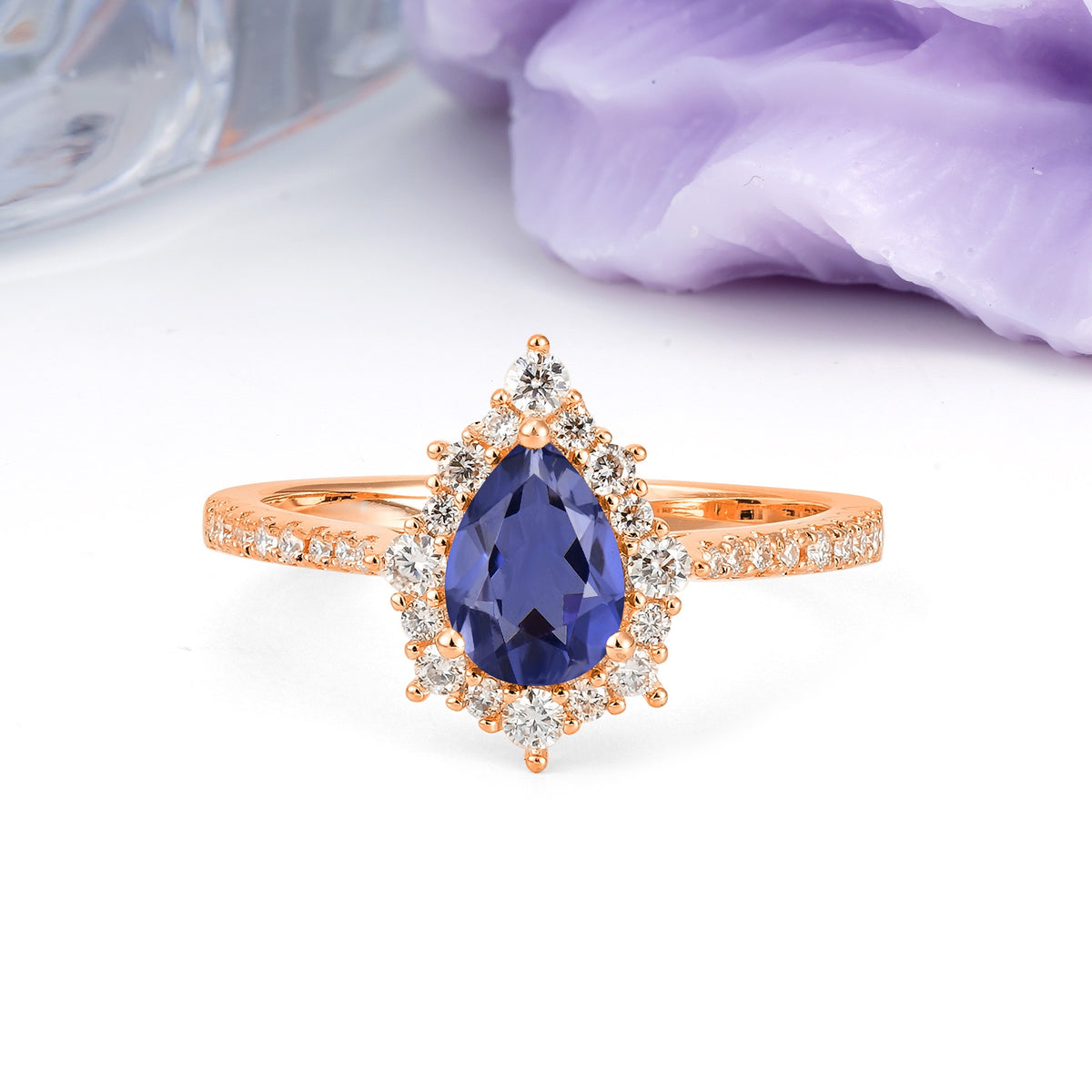 Classic Pavé-Set, Luxurious 3-Prong Pear-Cut Tanzanite Engagement Ring - Additional view