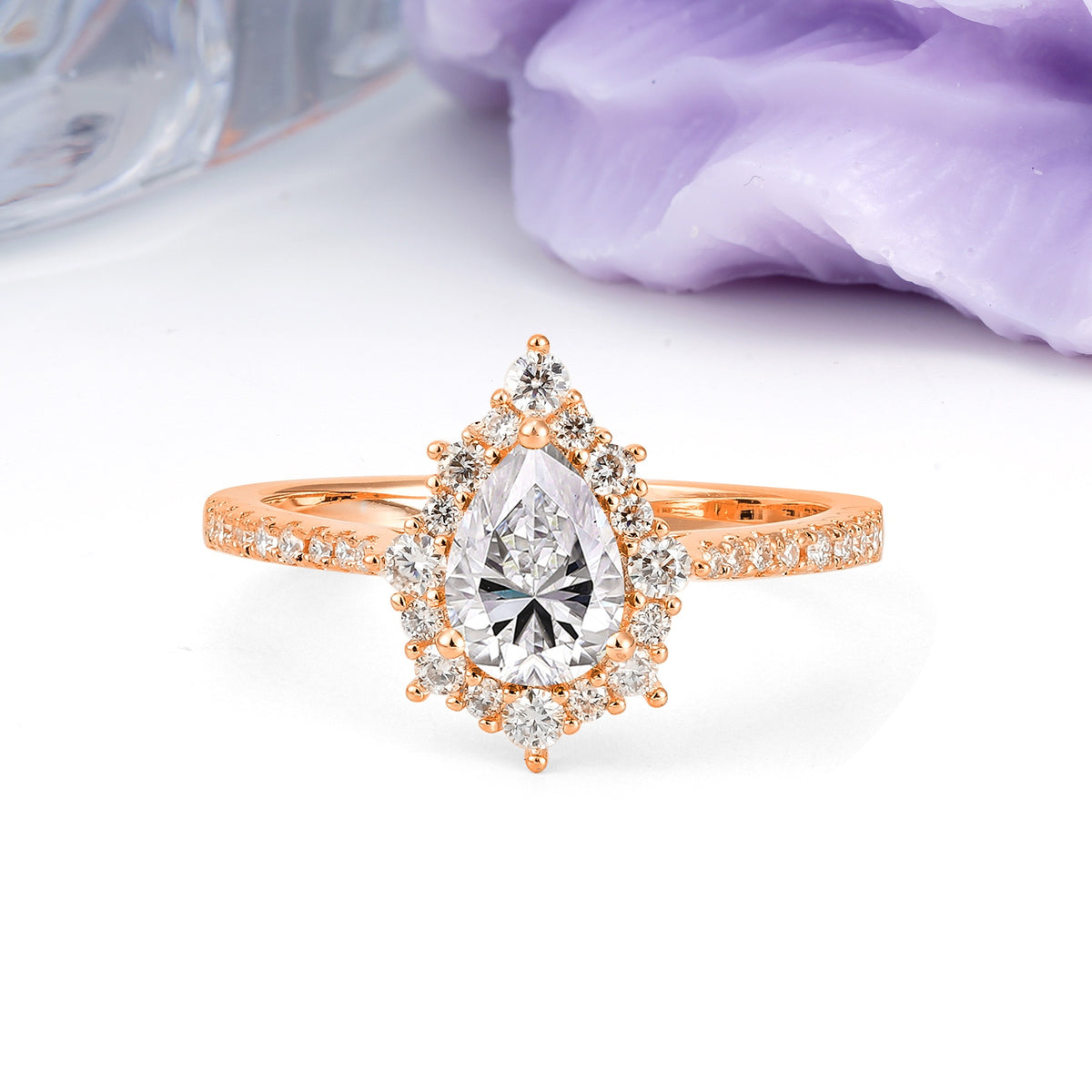 Classic Pavé-Set, Luxurious 3-Prong Pear-Cut Lab Diamond Engagement Ring - Additional view