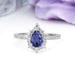Classic Pavé-Set, Luxurious 3-Prong Pear-Cut Tanzanite Engagement Ring - Additional view