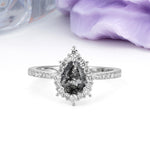 Classic Pavé-Set, Luxurious 3-Prong Pear-Cut Black Rutilated Quartz Engagement Ring - Additional view