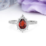 Classic Pavé-Set, Luxurious 3-Prong Pear-Cut Garnet Engagement Ring - Additional view