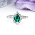 Classic Pavé-Set, Luxurious 3-Prong Pear-Cut Emerald Engagement Ring - Additional view
