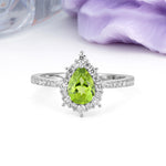 Classic Pavé-Set, Luxurious 3-Prong Pear-Cut Peridot Engagement Ring - Additional view