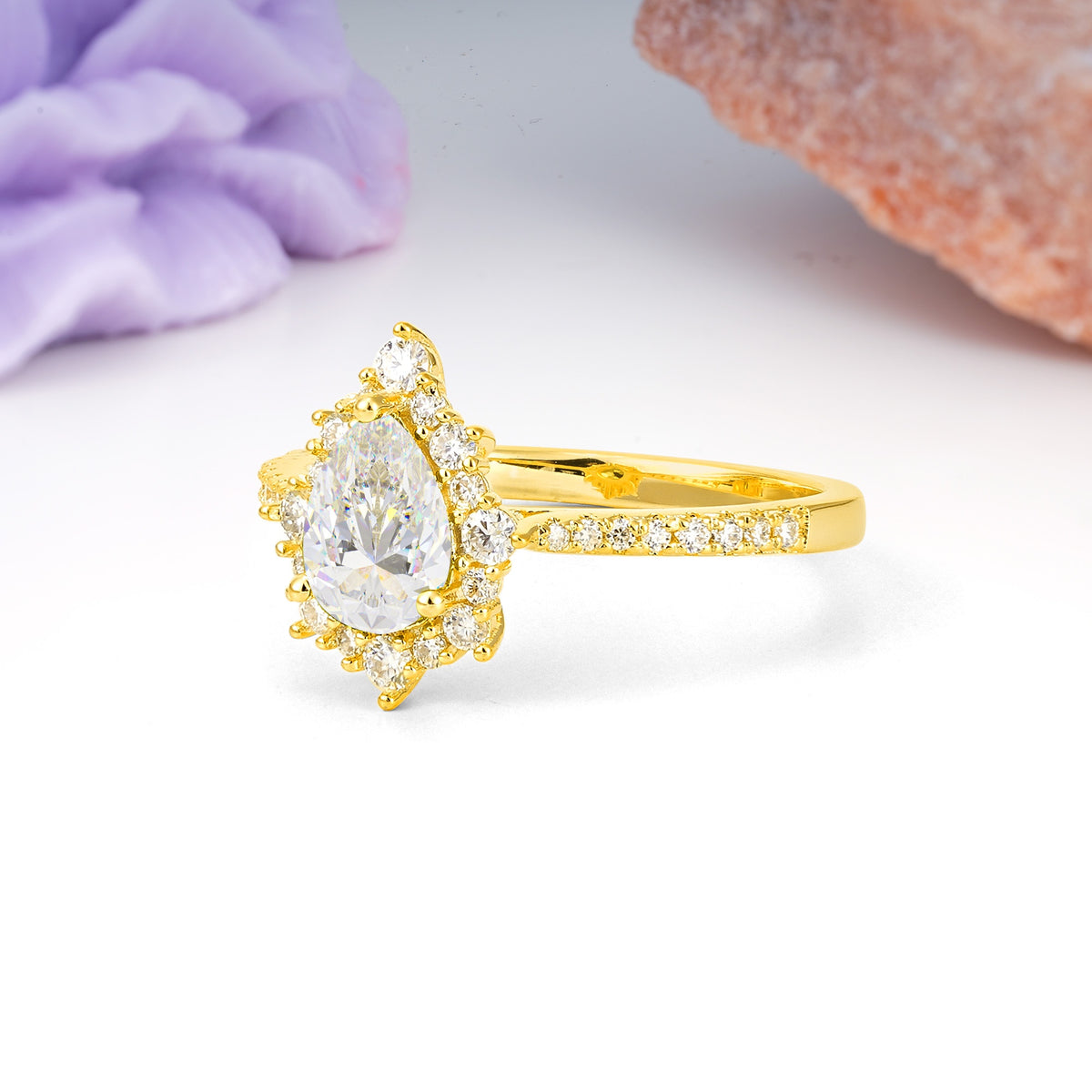 Classic Pavé-Set, Luxurious 3-Prong Pear-Cut Moissanite Engagement Ring - Additional view