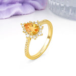 Classic Pavé-Set, Luxurious 3-Prong Pear-Cut Citrine Engagement Ring - Additional view