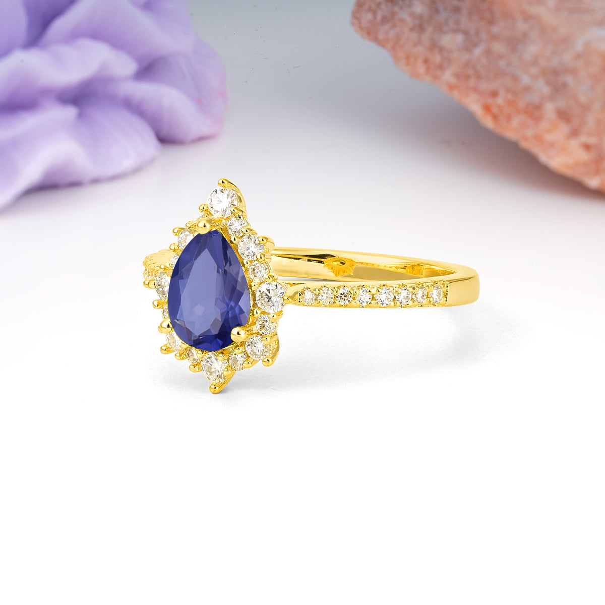 Classic Pavé-Set, Luxurious 3-Prong Pear-Cut Tanzanite Engagement Ring - Additional view