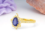 Classic Pavé-Set, Luxurious 3-Prong Pear-Cut Tanzanite Engagement Ring - Additional view