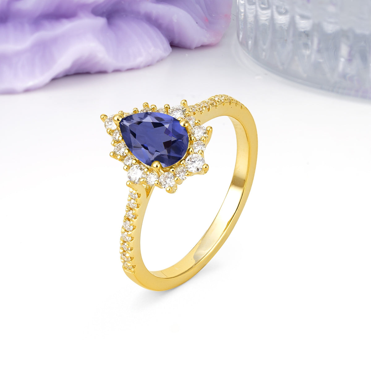 Classic Pavé-Set, Luxurious 3-Prong Pear-Cut Tanzanite Engagement Ring - Additional view