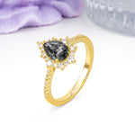 Classic Pavé-Set, Luxurious 3-Prong Pear-Cut Black Rutilated Quartz Engagement Ring - Additional view
