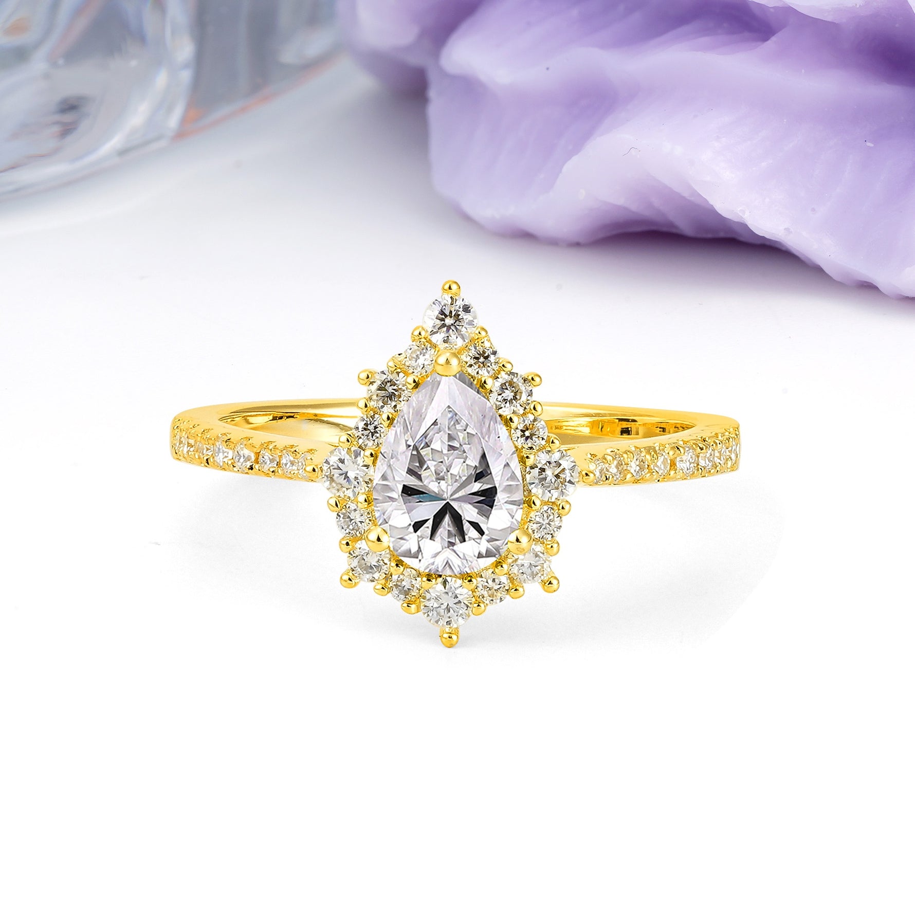 Classic Pavé-Set, Luxurious 3-Prong Pear-Cut Lab Diamond Engagement Ring - Additional view