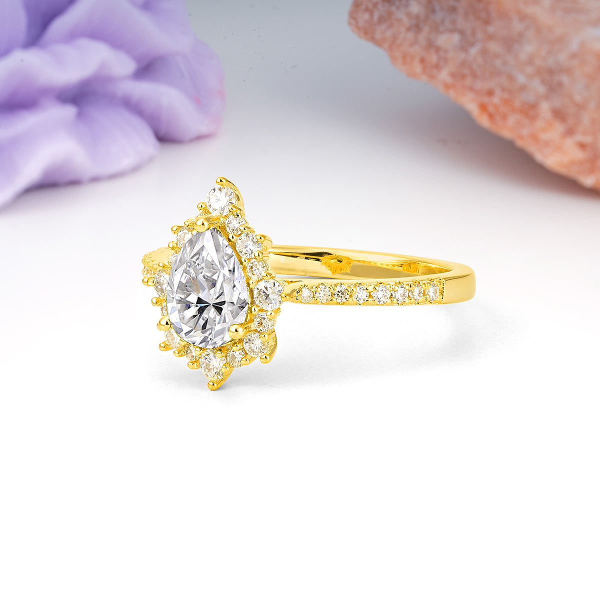 Classic Pavé-Set, Luxurious 3-Prong Pear-Cut Lab Diamond Engagement Ring - Additional view