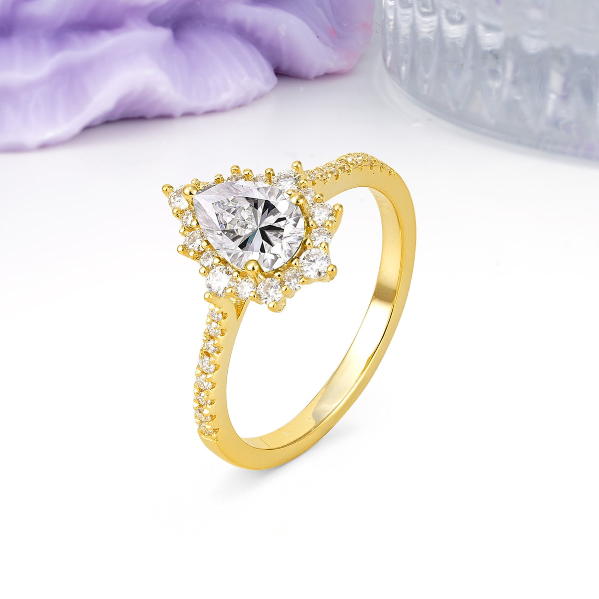 Classic Pavé-Set, Luxurious 3-Prong Pear-Cut Lab Diamond Engagement Ring - Additional view